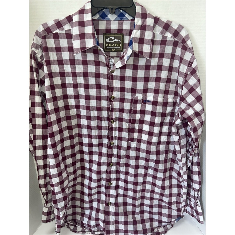 Drake Shirt Men's Small Red Plaid Long Sleeve Button Front